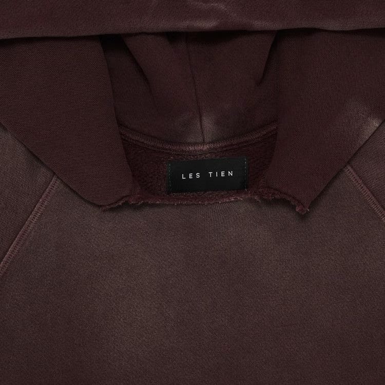 Les Tien Heavyweight Raw Raglan Hoodie Vintage Red Mahogany