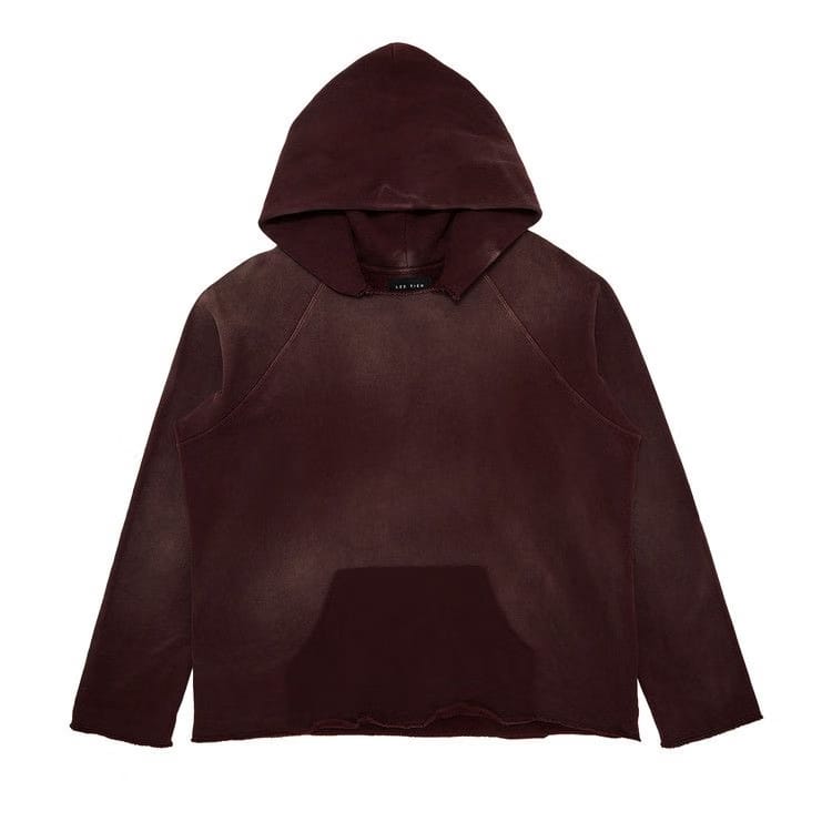 Les Tien Heavyweight Raw Raglan Hoodie Vintage Red Mahogany