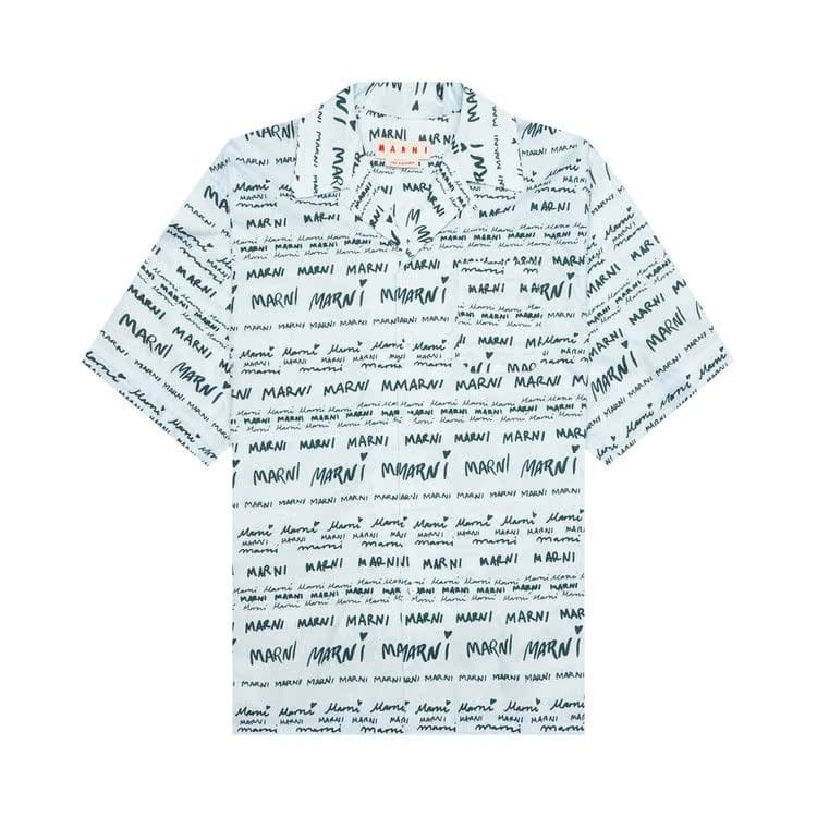 Marni Popeline Shorts-Sleeve Bowling Shirt Arctic