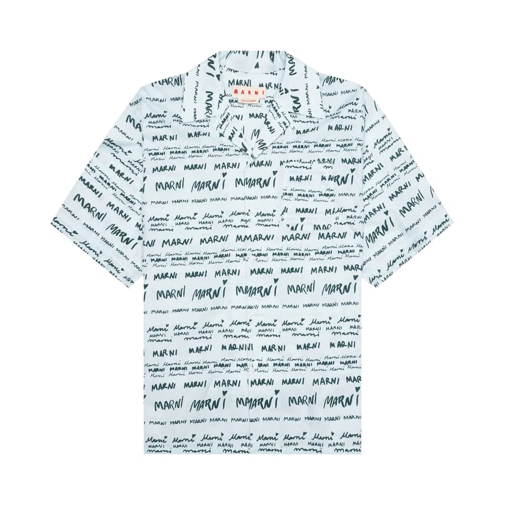 Marni Popeline Shorts-Sleeve Bowling Shirt Arctic