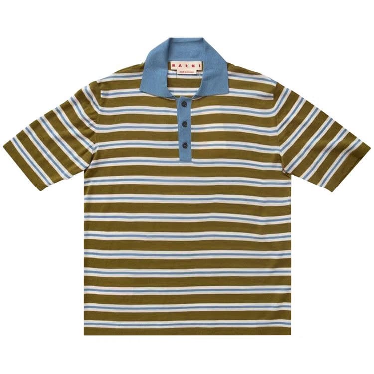 Marni Ribbed Stripe Polo Grass