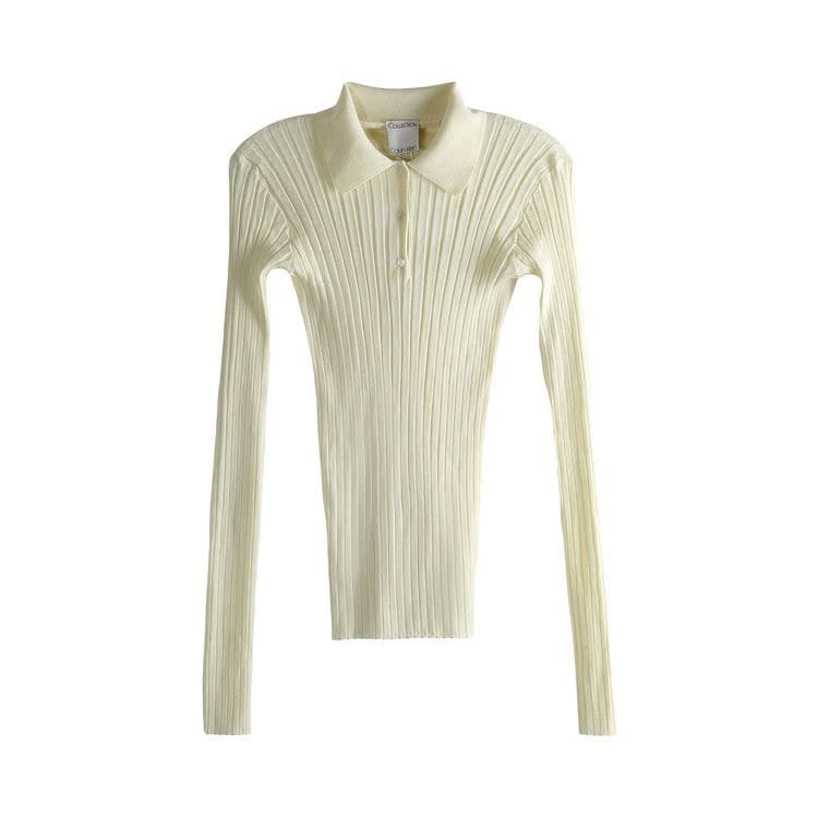 Calvin Klein Merino Rib Knit Polo Shirt Pale Citron