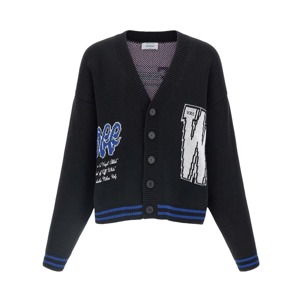 Off-White 00 Glide Diagonal Varsity Knit Cardigan Black/White