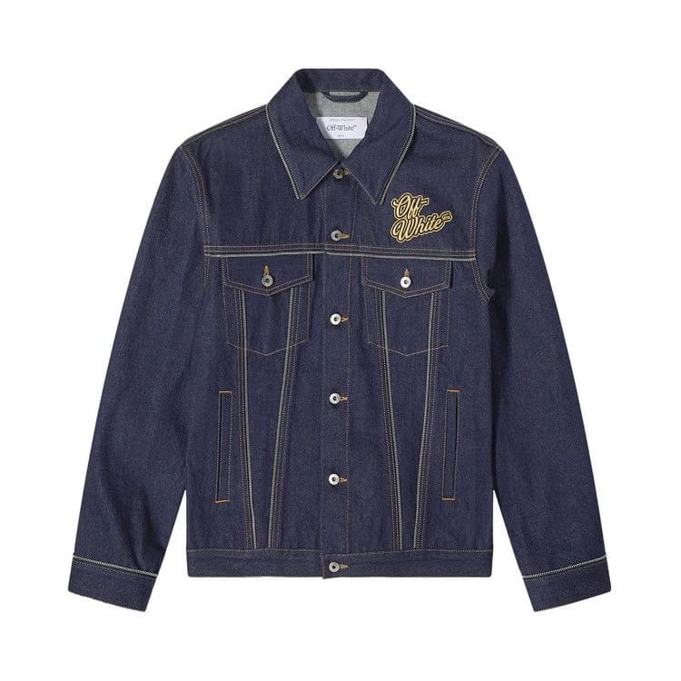 Off-White 90s Logo Skate Denim Jacket Raw Blue/Gold