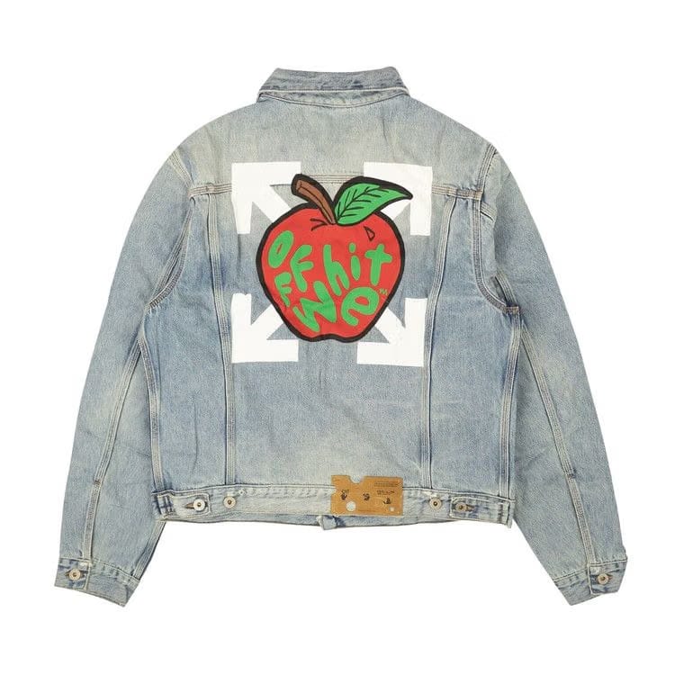 Off-White Apple Slim Denim Jacket Medium Blue/Red