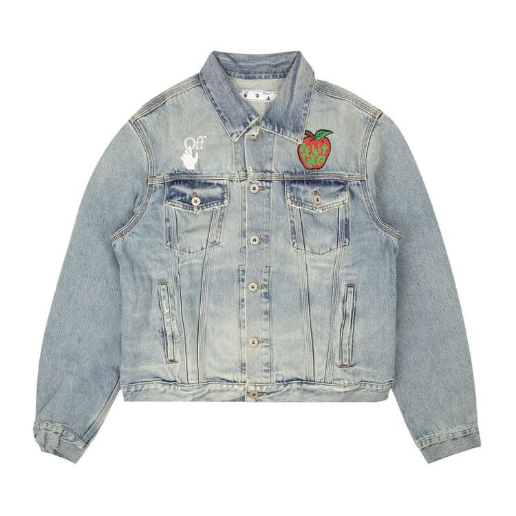 Off-White Apple Slim Denim Jacket Medium Blue/Red