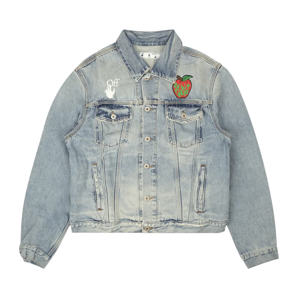 Off-White Apple Slim Denim Jacket Medium Blue/Red