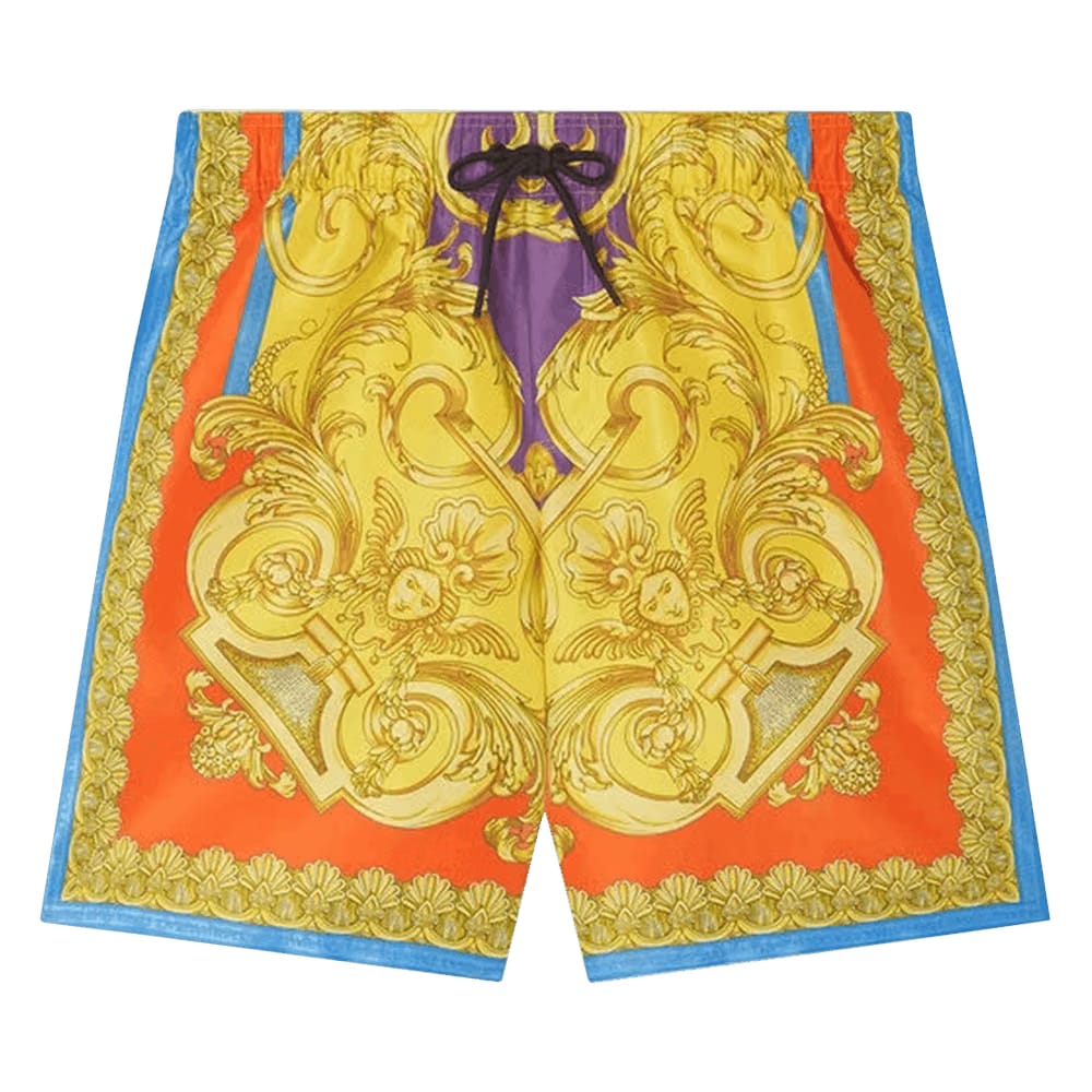 Versace Barocco Goddess Print Mid Length Swim Shorts Mauvelous/Citron
