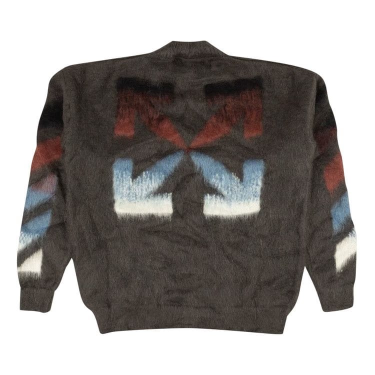 Off-White Diag Brush Mohair Crewneck Grey