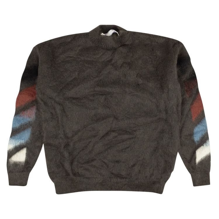Off-White Diag Brush Mohair Crewneck Grey