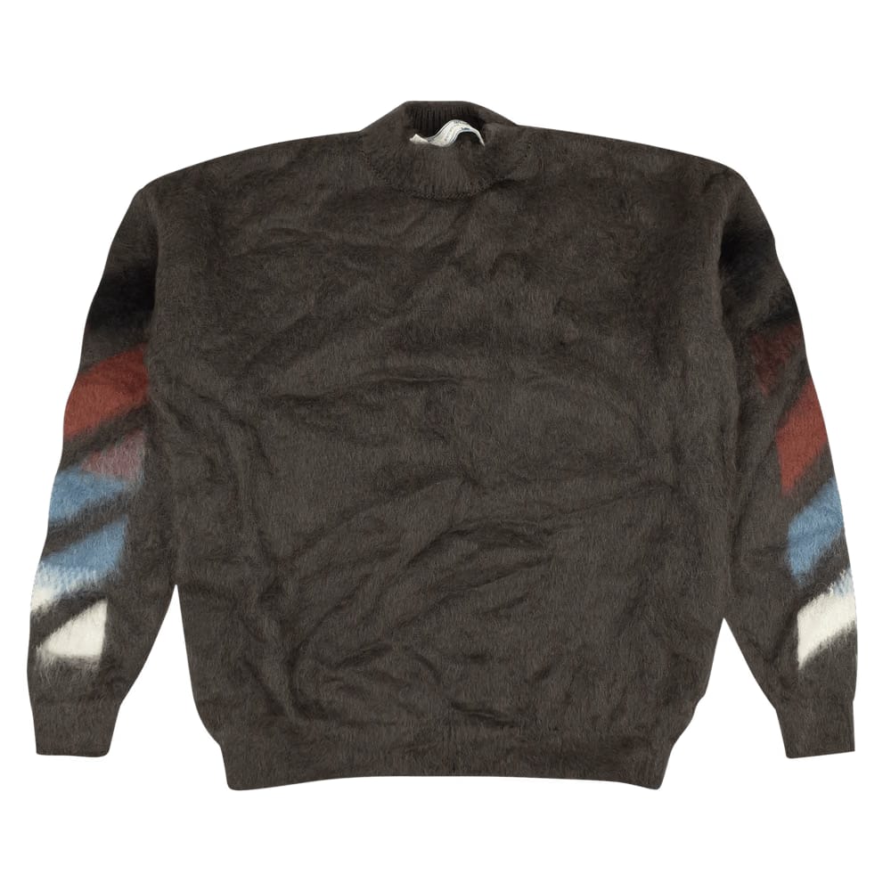 Off-White Diag Brush Mohair Crewneck Grey