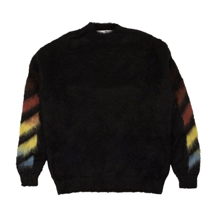 Off-White Diag Brushed Mohair Crewneck Sweater Black/Rainbow