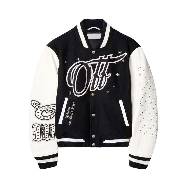 Off-White Embroidered Bling Stars Varsity Jacket Black/Off-White