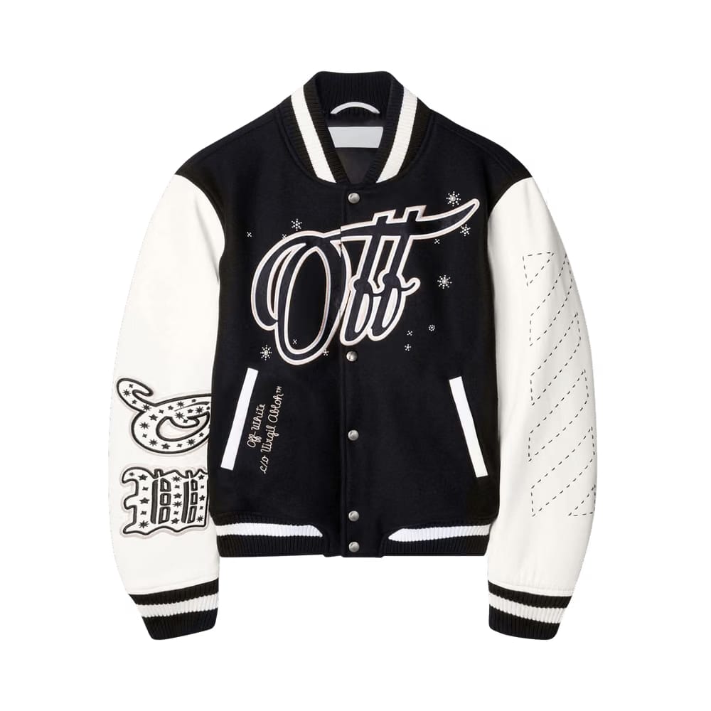 Off-White Embroidered Bling Stars Varsity Jacket Black/Off-White