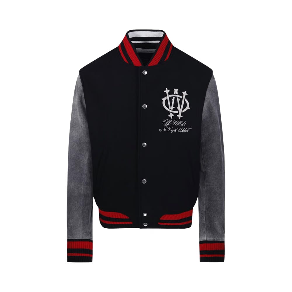 Off-White Gothinc Wool Regular Varsity Bomber Black/Red/Grey