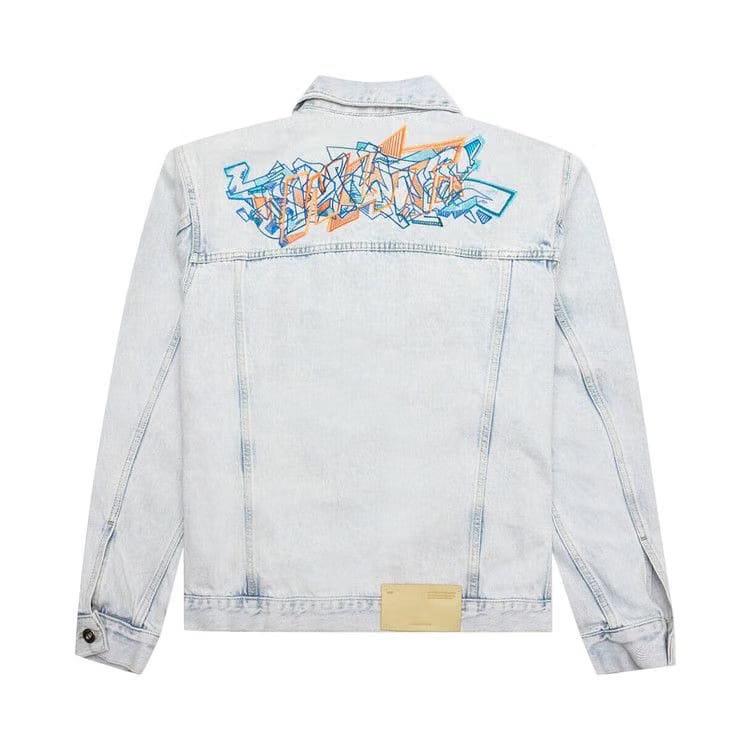 Off-White Graffiti Embroidered Denim Skate Jacket Extreme Blue