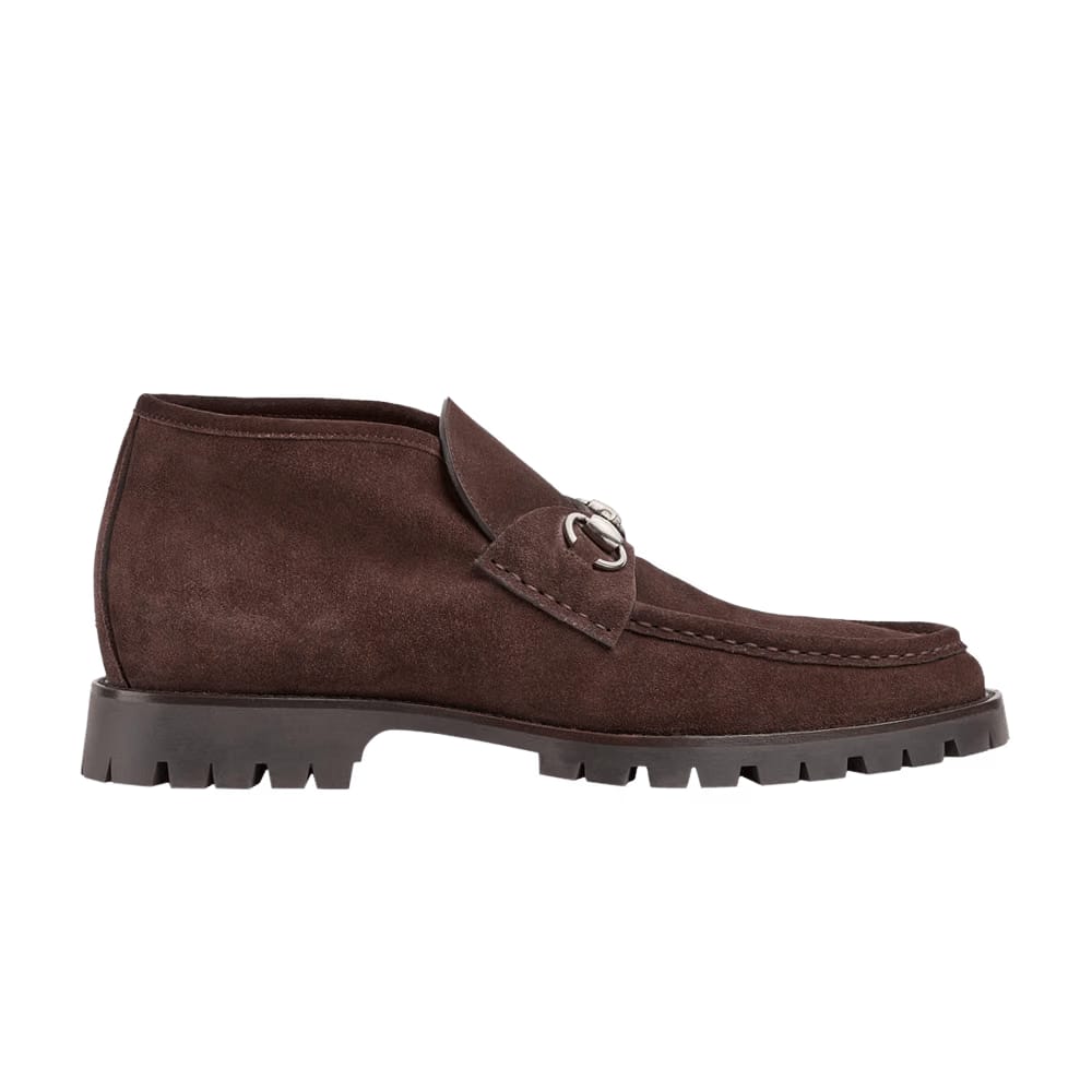 Gucci Ankle Boot Horsebit Dark Brown Suede
