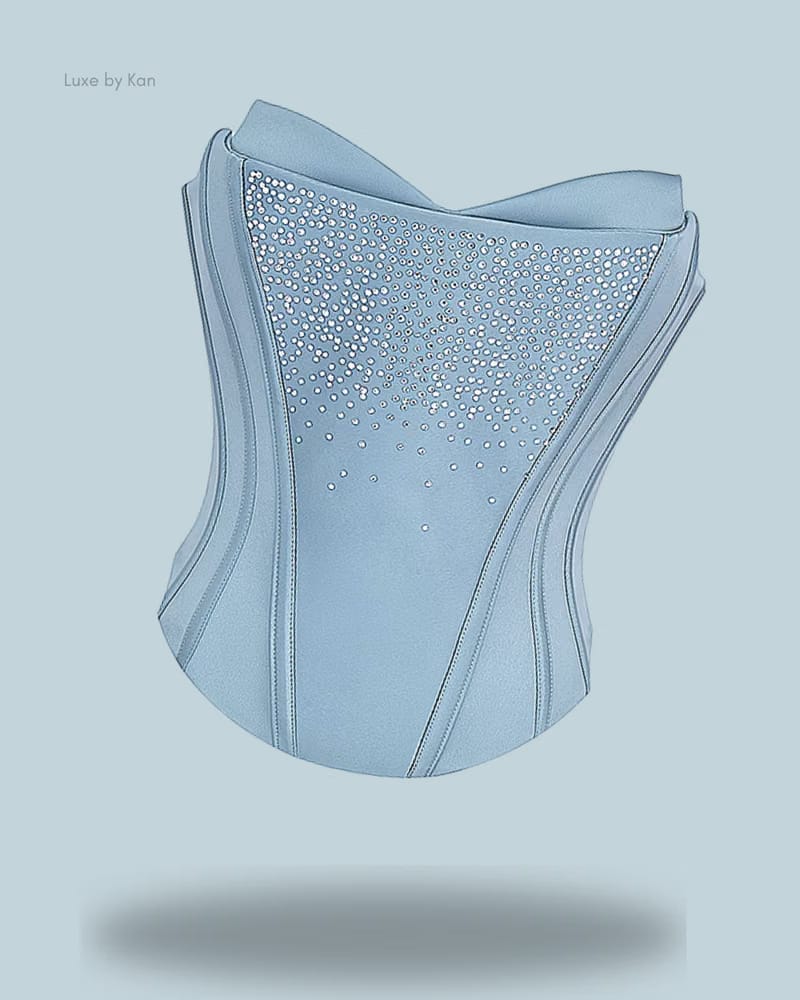 HOUSE OF CB Nastassia Cool Blue Embellished Satin Corset