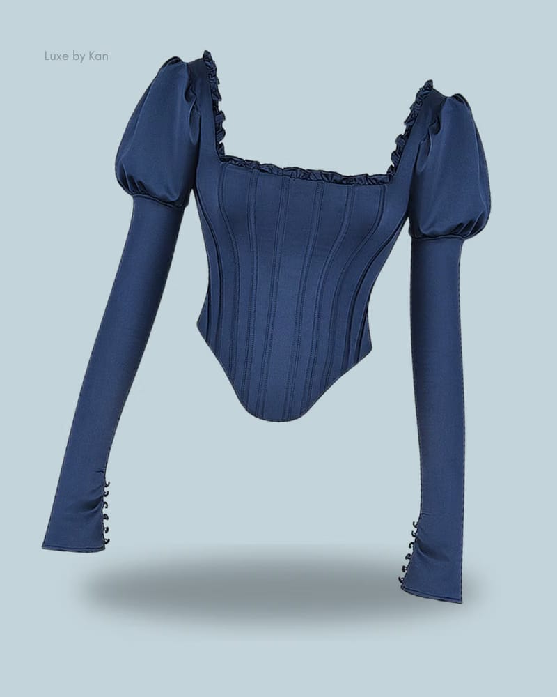 HOUSE OF CB Dana Navy Puff Sleeve Corset