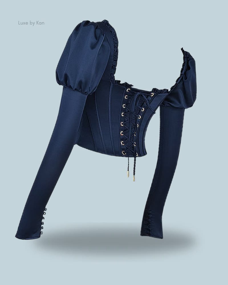 HOUSE OF CB Dana Navy Puff Sleeve Corset