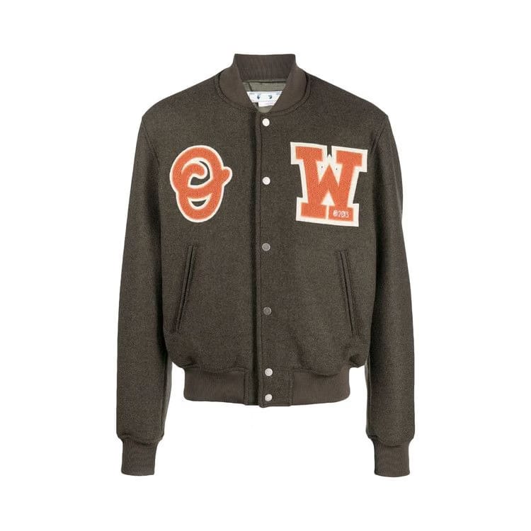 Off-White OW Patch Varsity Jacket Army Green/Orange