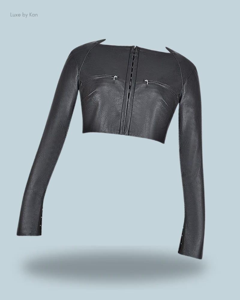 HOUSE OF CB Ione Black Vegan Leather Cropped Top