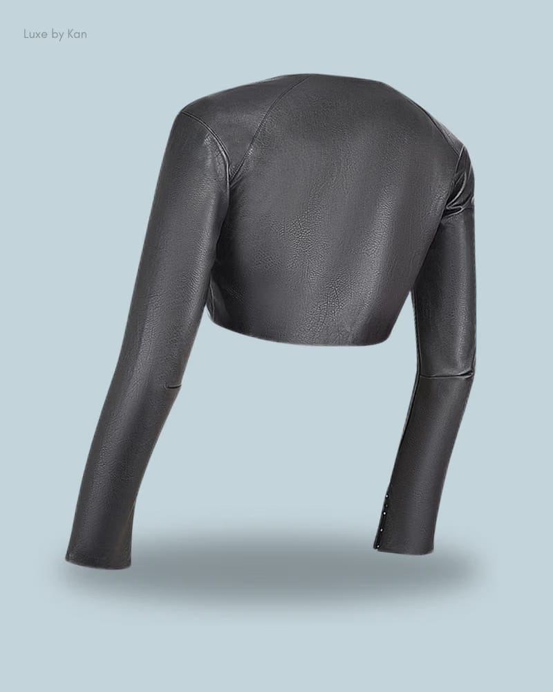 HOUSE OF CB Ione Black Vegan Leather Cropped Top