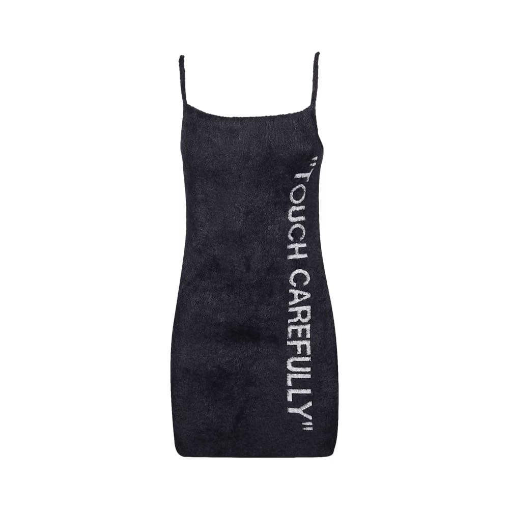 Off-White Quote Fuzzy Mini Dress Black/White