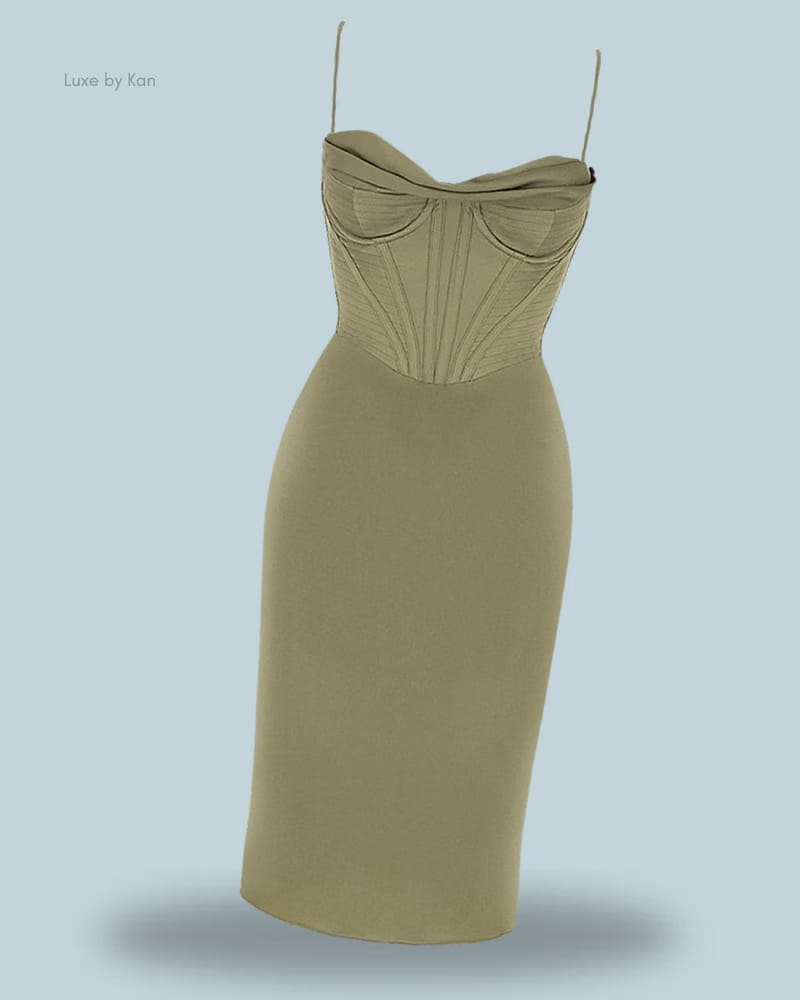 House of CB MYRNA
CRYSTAL SATIN CORSET MIDI DRESS