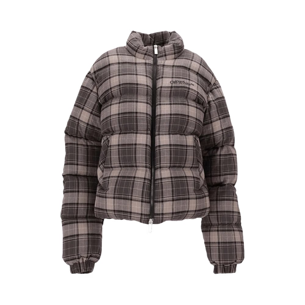 Off-White Spray Check Flannel Down Jacket Dark Grey/Black