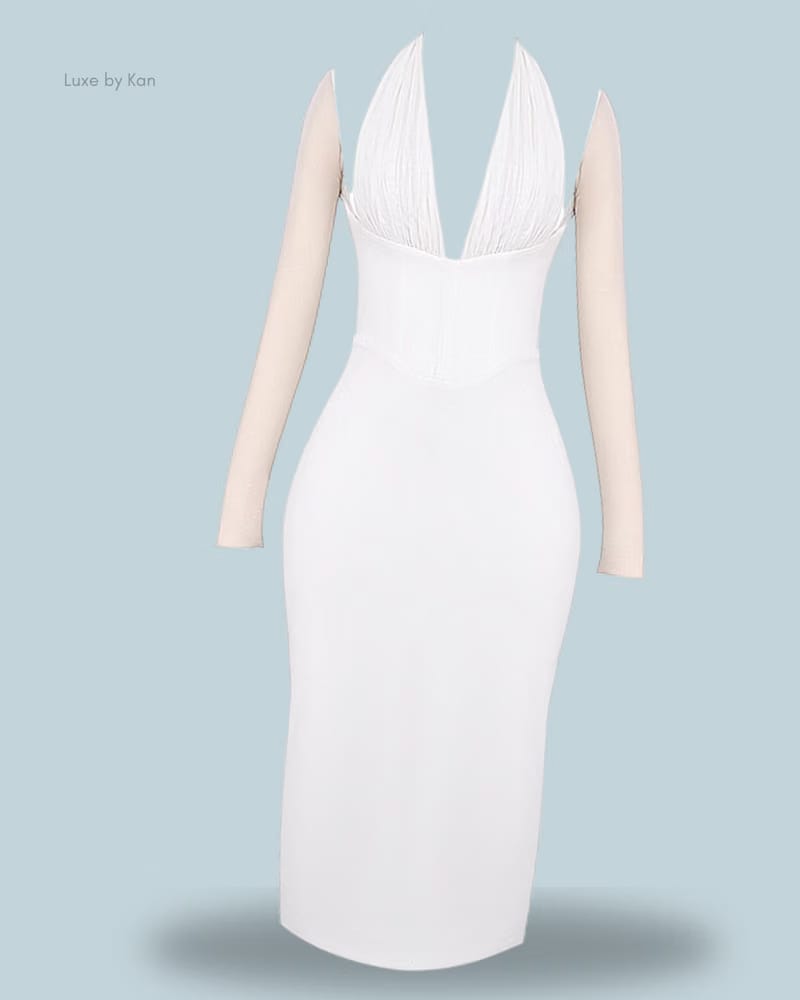 HOUSE OF CB Yasmin White Plunge Midi Dress