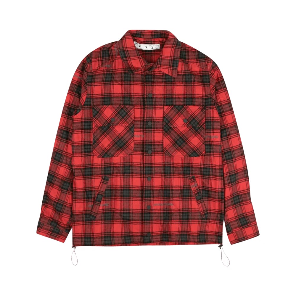 Off-White Stencil Check Coach Jacket Red