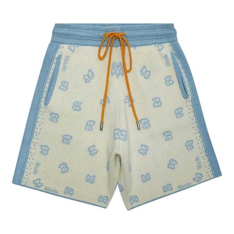 Rhude Banco Knit Shorts Stone Blue/Ivory