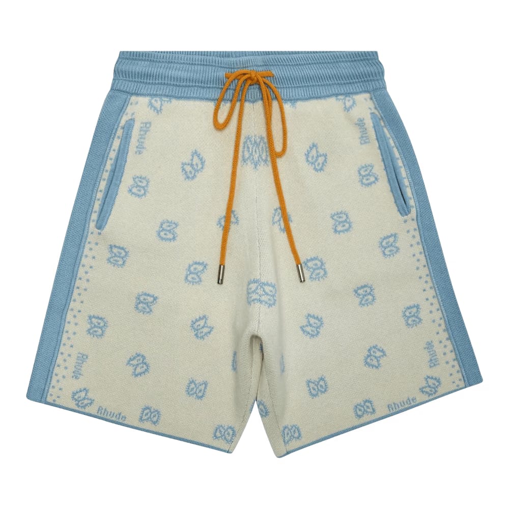 Rhude Banco Knit Shorts Stone Blue/Ivory