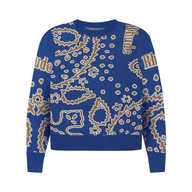 Rhude Bandana Knit Crewneck Blue/Tan/Creme