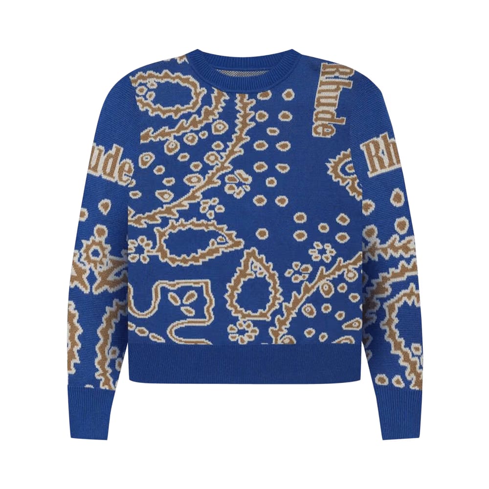 Rhude Bandana Knit Crewneck Blue/Tan/Creme