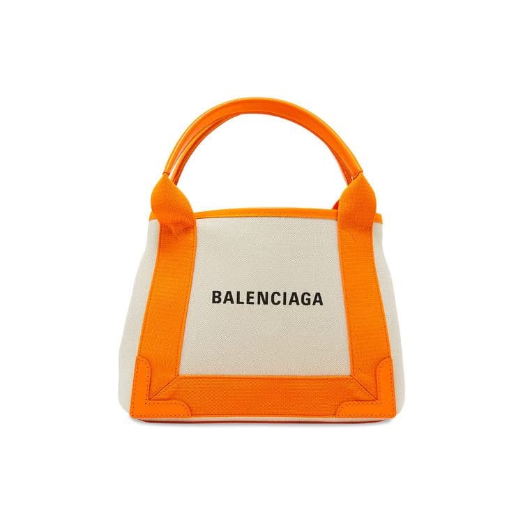 Balenciaga Extra Small Navy Cabas Bag Natural/Pop Orange