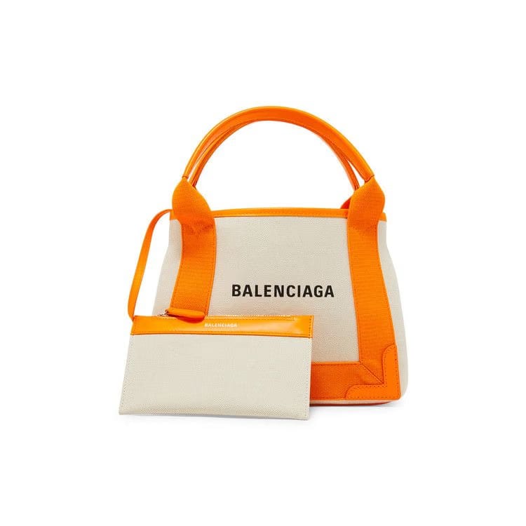 Balenciaga Extra Small Navy Cabas Bag Natural/Pop Orange