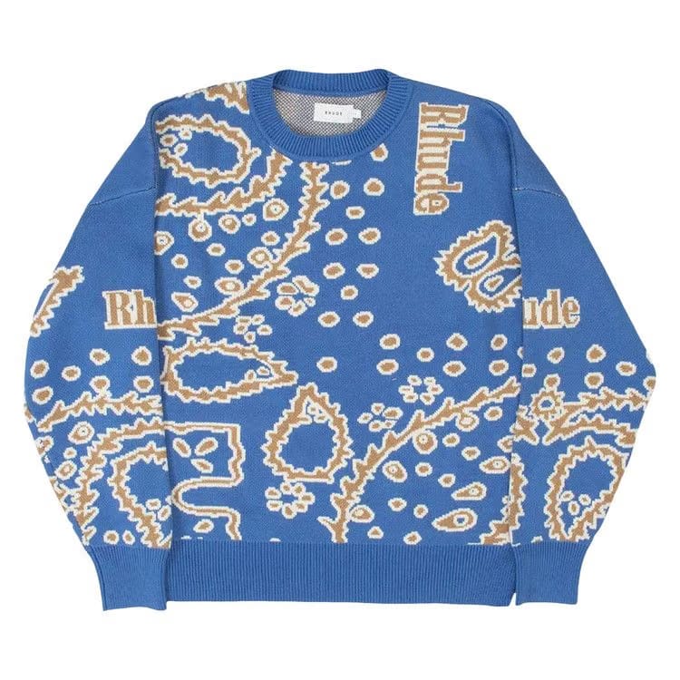 Rhude Bandana Knit Crewneck Light Blue/Tan/Creme