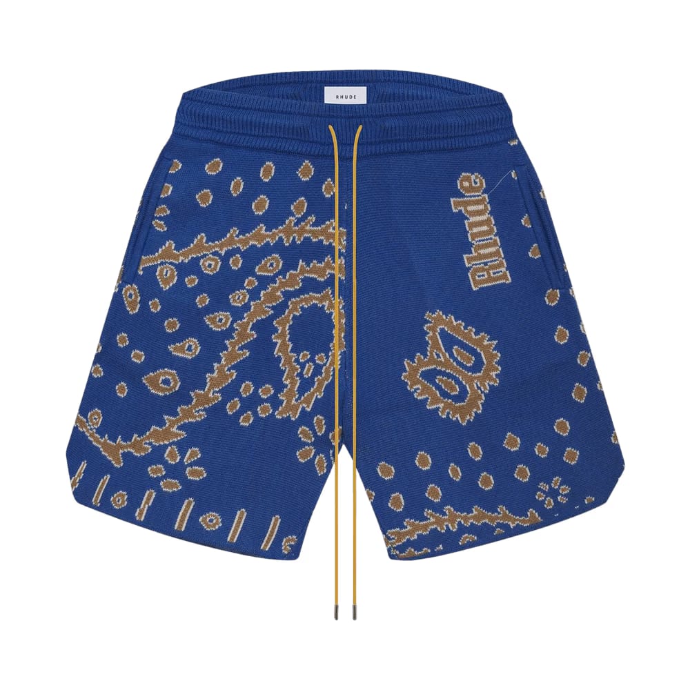 Rhude Bandana Knit Shorts Light Blue/Tan/Creme