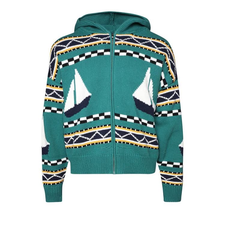 Rhude Bateau Knit Zip-Up Emerald/Creme/Navy