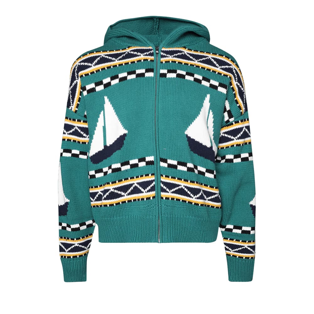 Rhude Bateau Knit Zip-Up Emerald/Creme/Navy