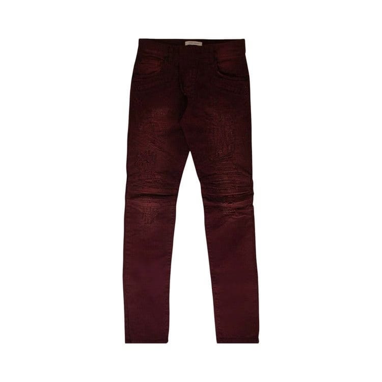 Balmain Distressed Denim Pants Burgundy