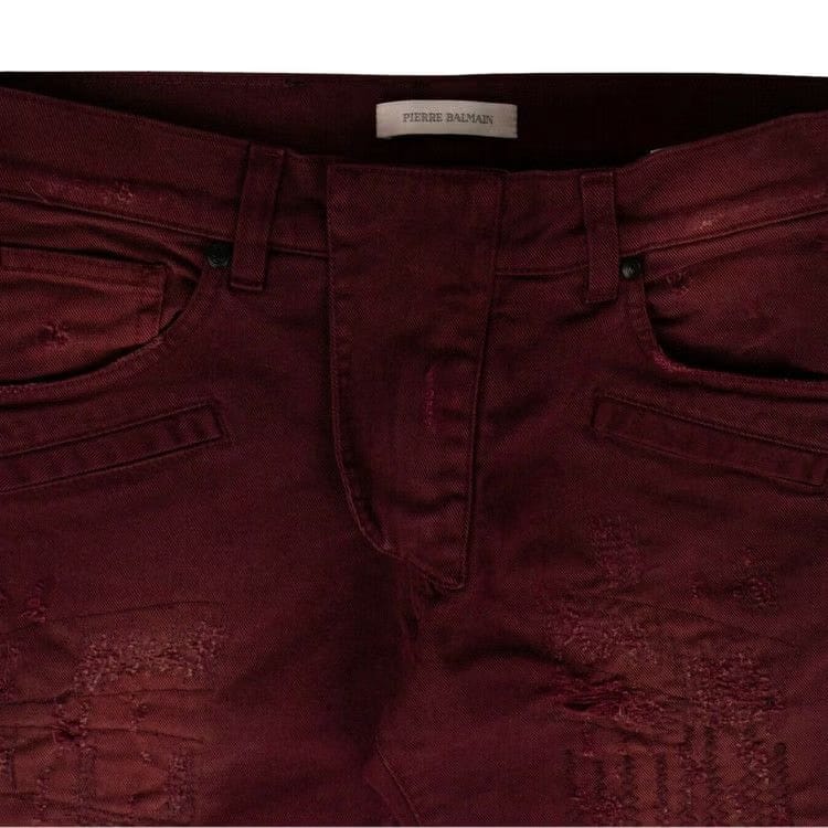 Balmain Distressed Denim Pants Burgundy
