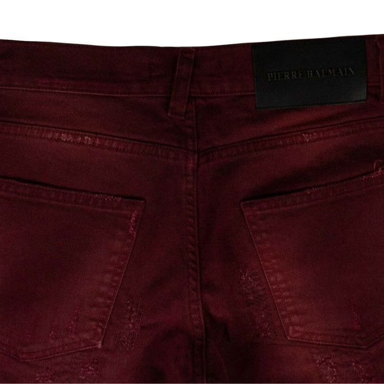Balmain Distressed Denim Pants Burgundy