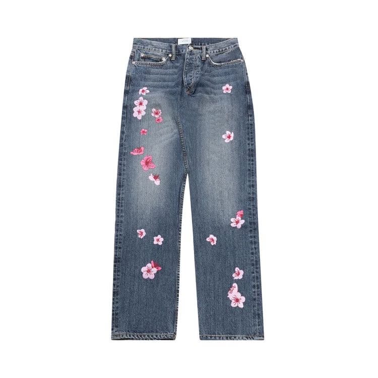 Rhude Blossom Embroidered Denim Indigo