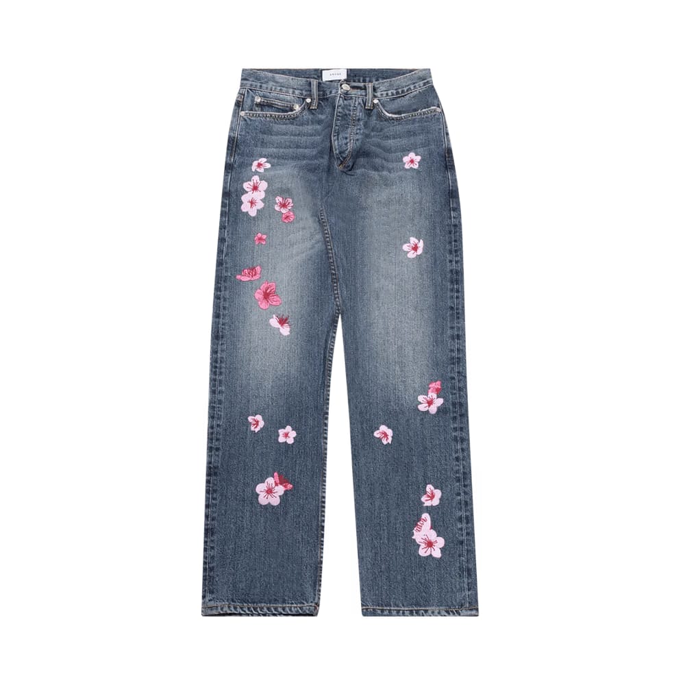 Rhude Blossom Embroidered Denim Indigo