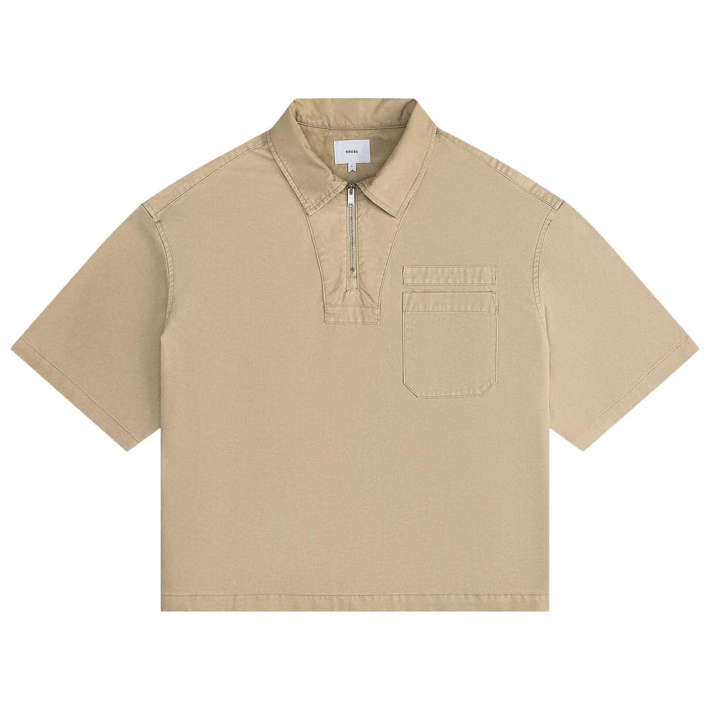 Rhude Boxy Half Zip Spray Shorts-Sleeve Shirt Khaki