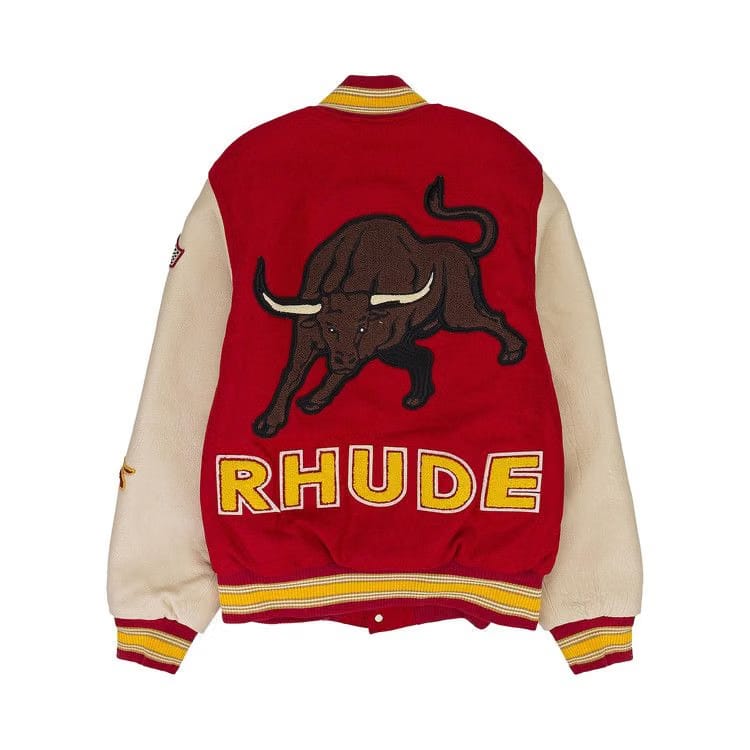 Rhude Bull Market Varsity Jacket Red/Cream