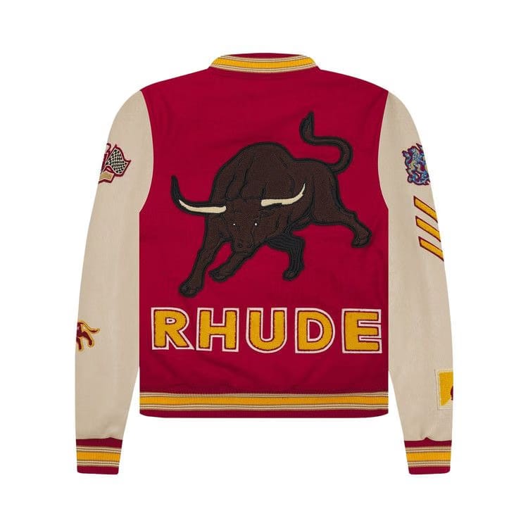 Rhude Bull Market Varsity Jacket Red/Creme